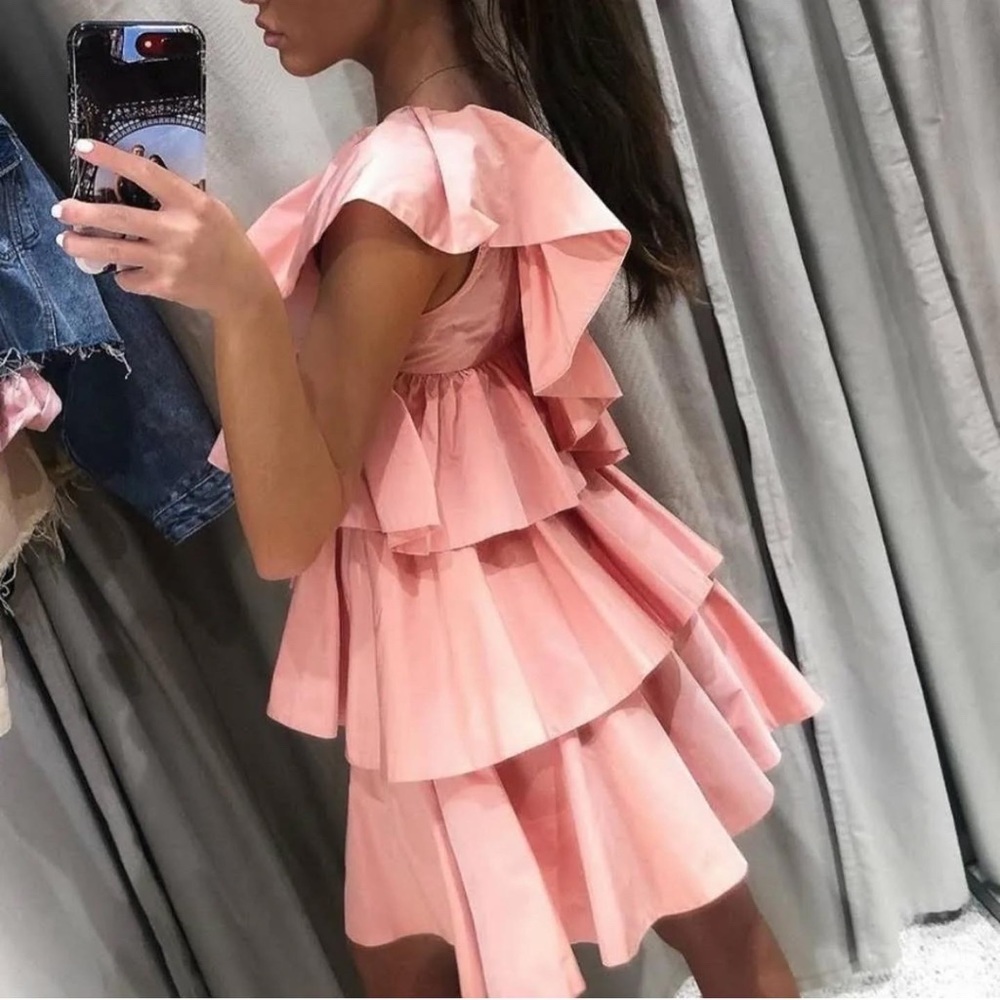 Zara PINK RUFFLE DRESS - Picture 7 of 15